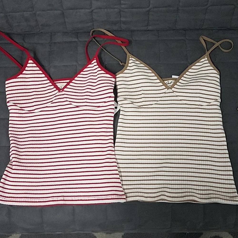 2 pieces Ribbed Cropped Stripe Tank Top